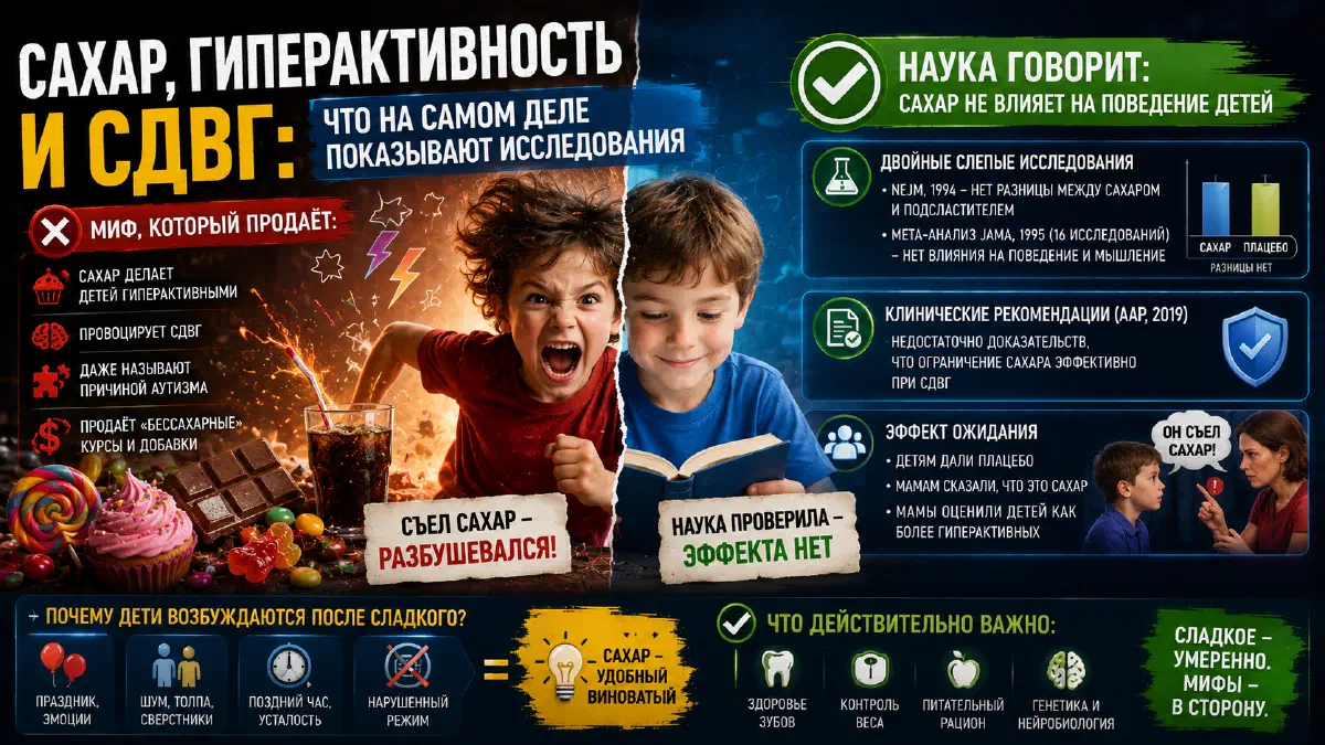 Сахар, гиперактивность и СДВГ: что на самом деле показывают исследования